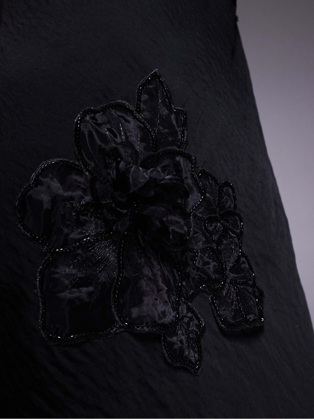 ASOS Black Strapless Column Gown with Floral Appliqué - Picture 3 of 4
